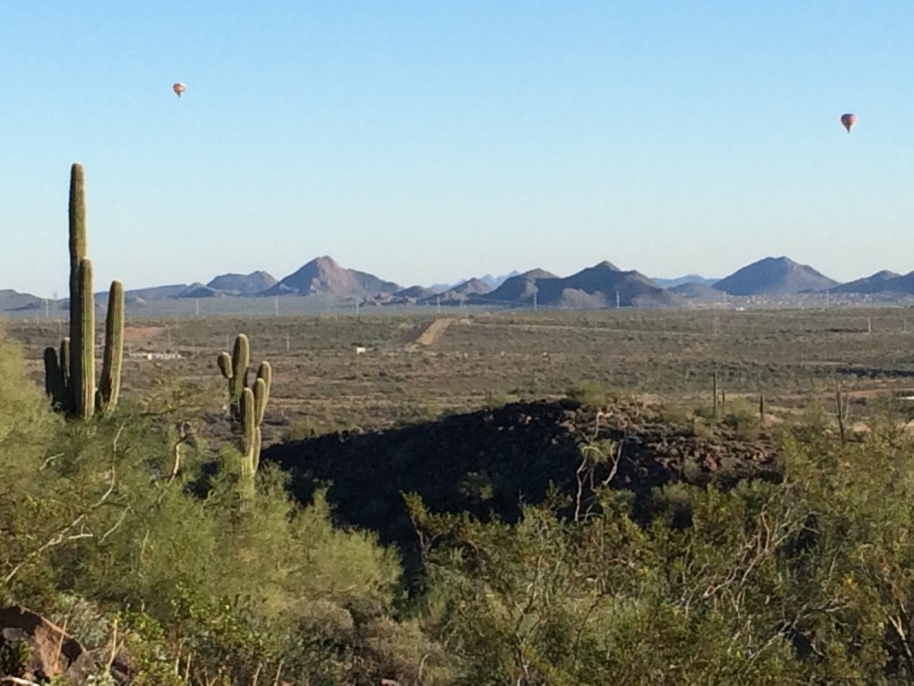Balloons in flight viewed from Lake Pleasant